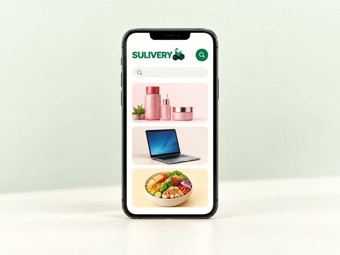 Illustratie van winkels ontdekken in de Sulivery-app.